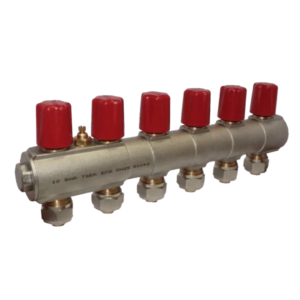 ECA 1" Kendinden Vanalı Kollektör – 6 Ağız, Kırmızı Volan (Ø16x2 mm)