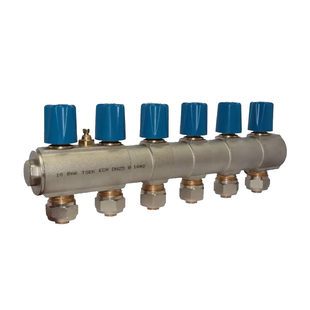 ECA 1" Kendinden Vanalı Kollektör – 6 Ağız, Mavi Volan (Ø16x2 mm)