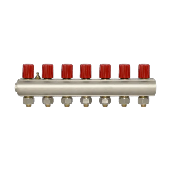 ECA 1" Kendinden Vanalı Kollektör – 7 Ağız, Kırmızı Volan (Ø16x2 mm)