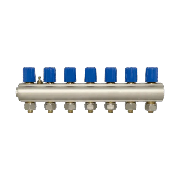 ECA 1" Kendinden Vanalı Kollektör – 7 Ağız, Mavi Volan (Ø16x2 mm)