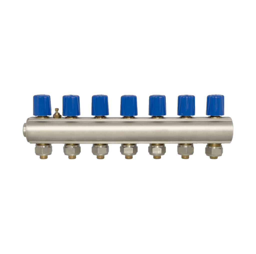 ECA 1" Kendinden Vanalı Kollektör – 7 Ağız, Mavi Volan (Ø16x2 mm)