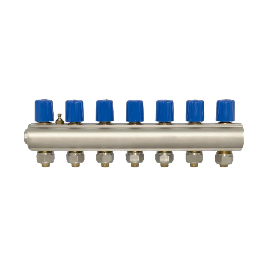 ECA 1" Kendinden Vanalı Kollektör – 7 Ağız, Mavi Volan (Ø16x2 mm)
