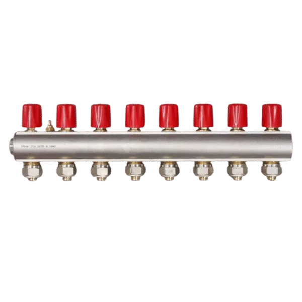 ECA 1" Kendinden Vanalı Kollektör – 8 Ağız, Kırmızı Volan (Ø16x2 mm)