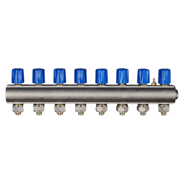 ECA 1" Kendinden Vanalı Kollektör – 8 Ağız, Mavi Volan (Ø16x2 mm)