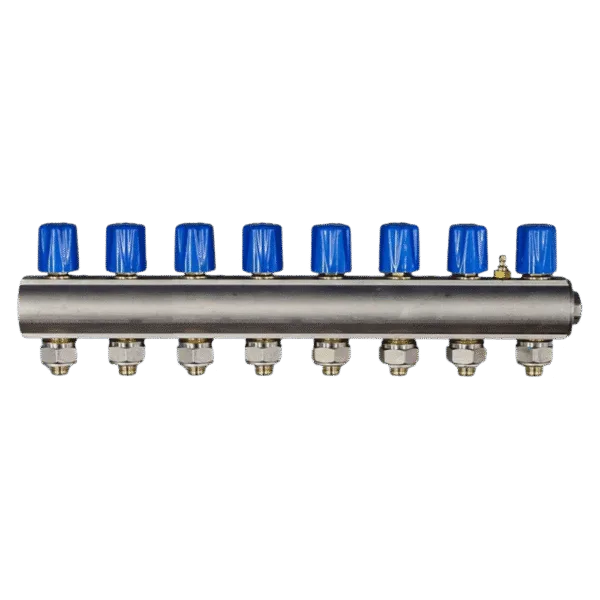 ECA 1" Kendinden Vanalı Kollektör – 8 Ağız, Mavi Volan (Ø16x2 mm)