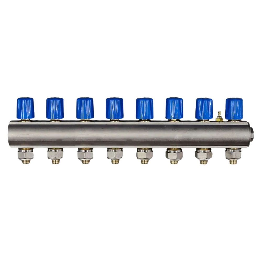 ECA 1" Kendinden Vanalı Kollektör – 8 Ağız, Mavi Volan (Ø16x2 mm)